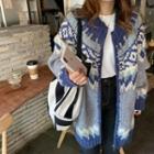 Jacquard Zip Cardigan As Shown In Figure - One Size