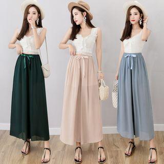 Wide Leg Cropped Chiffon Pants