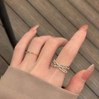 Cross Rhinestone Open Ring Gold - One Size