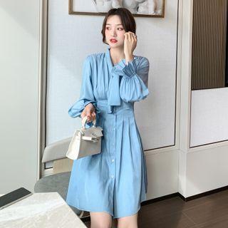 Bell-sleeve Chiffon Mini A-line Dress
