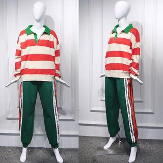 Color Panel Polo Sweater / Harem Pants