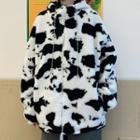 Reversible Cow Print Fleece Zip-up Hooded Jacket