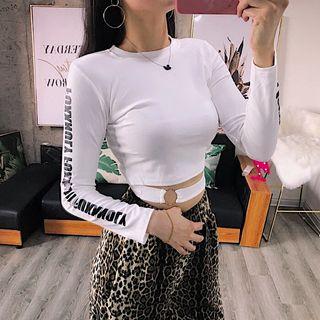 Long Sleeve Letter Embroidered Cropped T-shirt