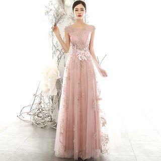Cap-sleeve Embellished A-line Gown