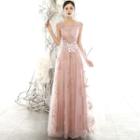 Cap-sleeve Embellished A-line Gown