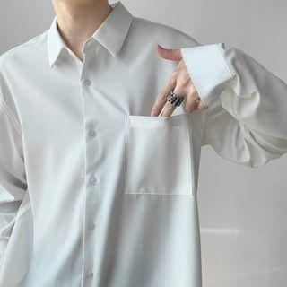 Plain Pocket Front Long Sleeve Shirt