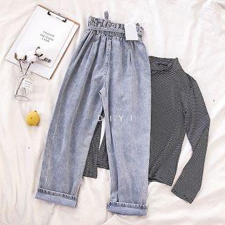 Plain Lace-up High-waist Cropped Harem Pants