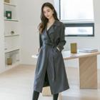 Open-front Textured Long Trench Coat