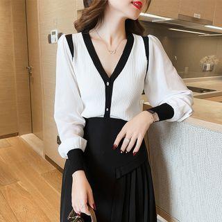 Contrast Trim Chiffon Panel Cardigan