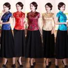 Traditional Chinese Set: Short-sleeve Top / A-line Maxi Skirt