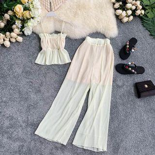 Set: Open Back Camisole Top + Wide-leg Pants