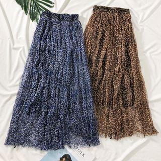 Leopard-print Mesh Midi Skirt