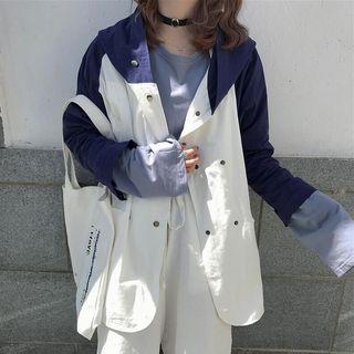 Color Block Hooded Trench Jacket
