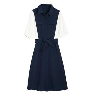 Two-tone Short-sleeve A-line Shirtdress