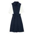 Two-tone Short-sleeve A-line Shirtdress
