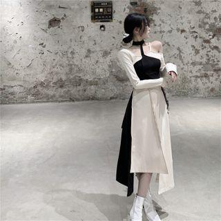 Long-sleeve Irregular Two-tone Dress