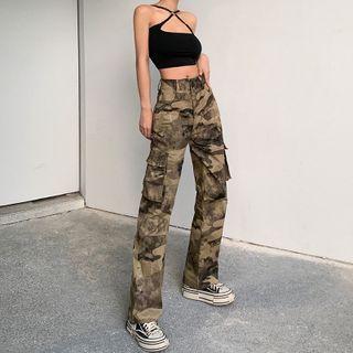 High-waist Straight-leg Camouflage Pants