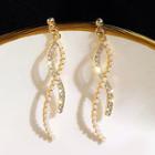 Rhinestone Faux Pearl Fringed Earring 1 Pair - As Shown In Figure - One Size