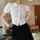 Short-sleeve Ruffle Trim Cropped Blouse / Mini Pencil Skirt