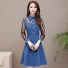 Lace Long-sleeve A-line Collared Dress