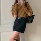 Set: Elbow-sleeve Mock-neck Sweater + Gloves