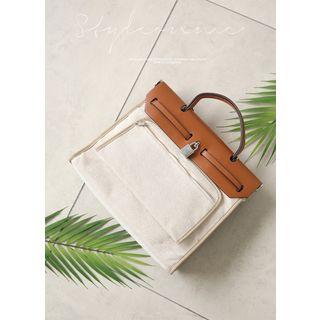 Pleather-panel Canvas Tote Bag