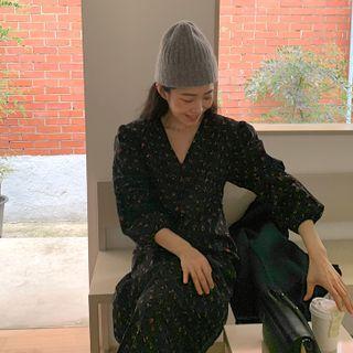 [the Beginner] Balloon-sleeve Floral Corduroy Long Shirtdress