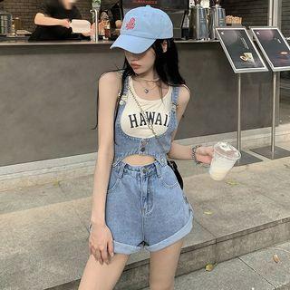 Cut-out Denim Jumper Shorts