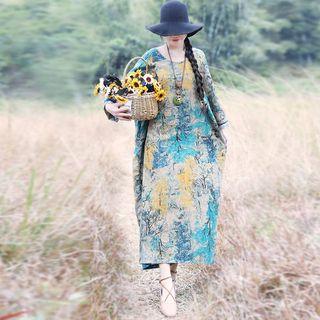 Tree Print Maxi Shift Dress As Shown In Figure - One Size