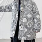 Patterned Padded Zip-up Hooded Jacket