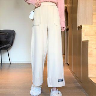 Lettering Elastic High-waist Wide-leg Pants