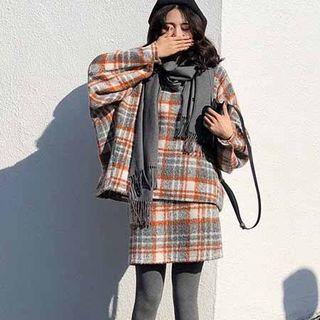 Puff Sleeve Plaid Top + A-line Skirt