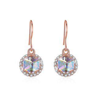 925 Sterling Silver Fashion Sparkling Round And Cube Austrian Element Crystal Earrings Rose Gold - One Size