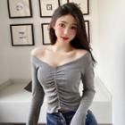 Long-sleeve Ruched V-neck Top