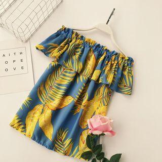 Short-sleeve Off Shoulder Leaf Print Top