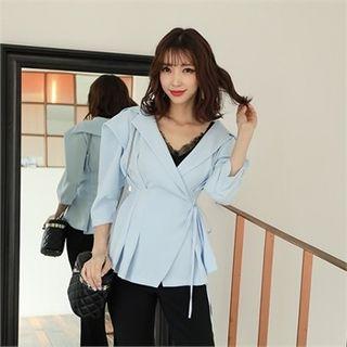 Puff-shoulder Surplice-wrap Blazer