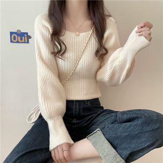 Plain Square Neck Rib Knit Sweater