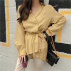 Longline Wrap Shirt With Sash Yellow - One Size