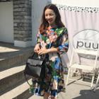 3/4-sleeve Dip-back Pattern Long Dress