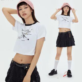 Lettering Angel Print Crop Top