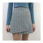 Band-waist Asymmetric-hem Check A-line Skirt