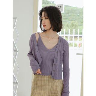 Set Of 2 : Knit Camisole Top + Cardigan