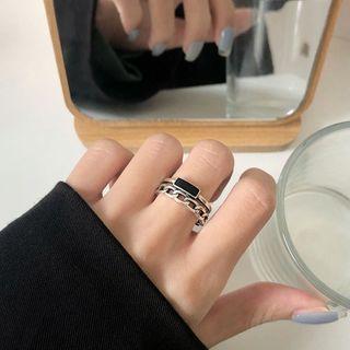 Chained Layered Sterling Silver Open Ring 1 Pc - Chained Layered Sterling Silver Open Ring - Silver & Black - Us Size 16
