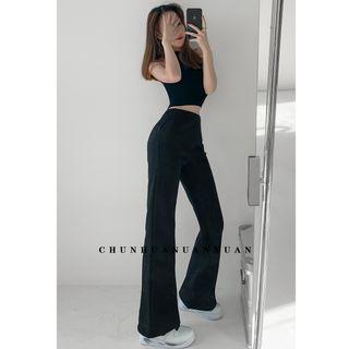 Brushed High-waist Boot-cut Pants