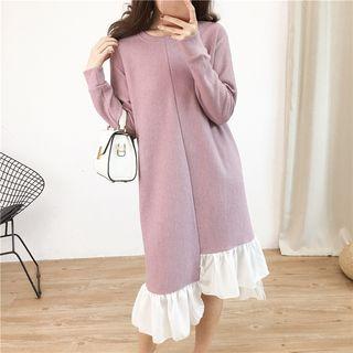 Ruffled-hem Asymmetric Midi Dress
