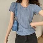 Round-neck Ribbed Short-sleeve Top