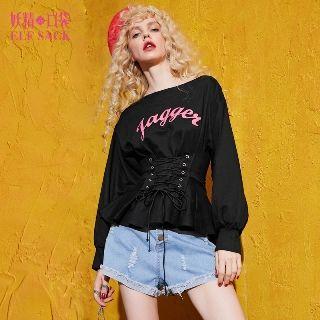 Long-sleeve Lace-up Lettering Top