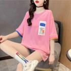 Elbow-sleeve Mock Two-piece Printed Oversize T-shirt