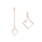 Simple Temperament Plated Rose Gold 316l Stainless Steel Geometric Square Pearl Asymmetric Earrings Rose Gold - One Size