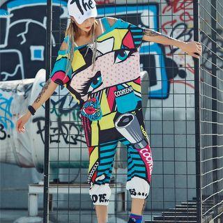 Printed Cold Shoulder Capri Jumpsuit
